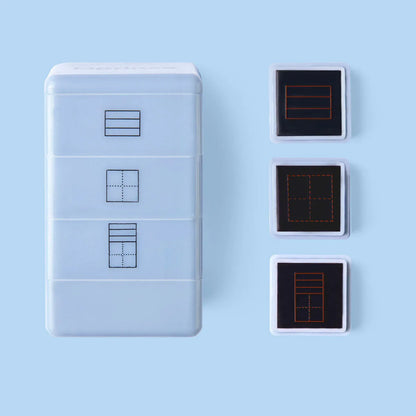 Six-sided Tianzi Grid educational stamp seal in pink and blue case options with quick-drying photosensitive ink