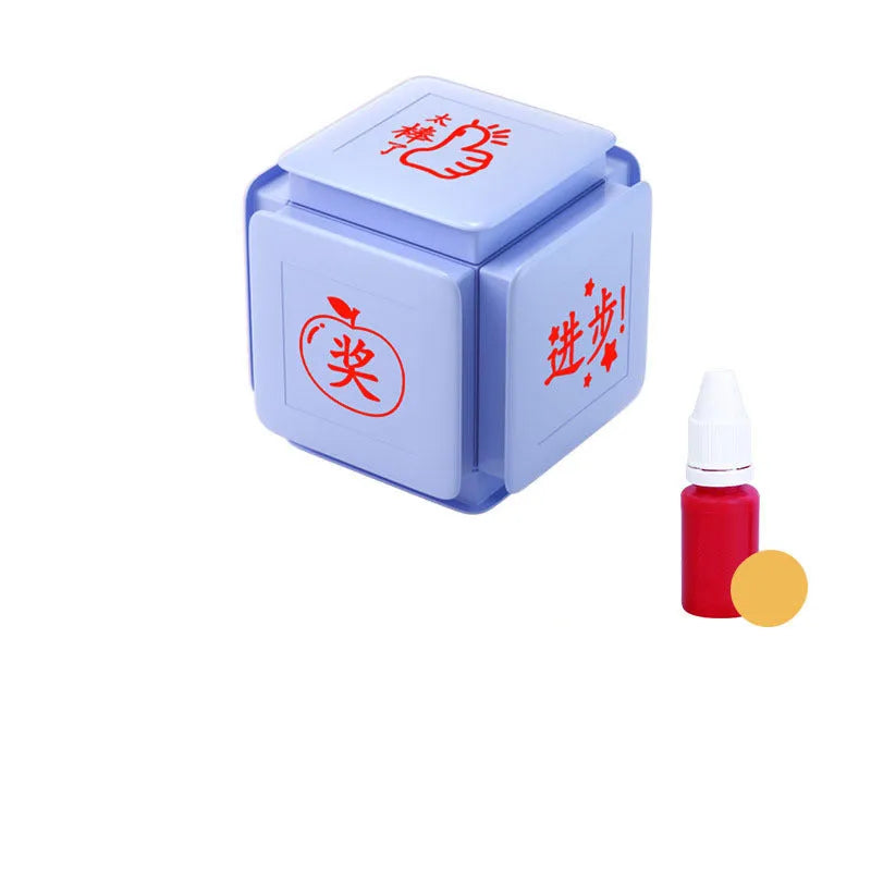 Six-sided Tianzi Grid educational stamp seal in pink and blue case options with quick-drying photosensitive ink