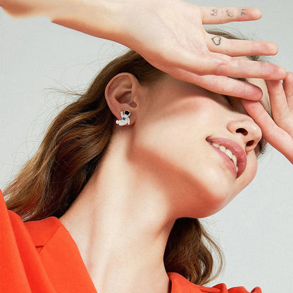 Creative Cute Planet Astronaut Earrings in silver for children, featuring detailed space motifs