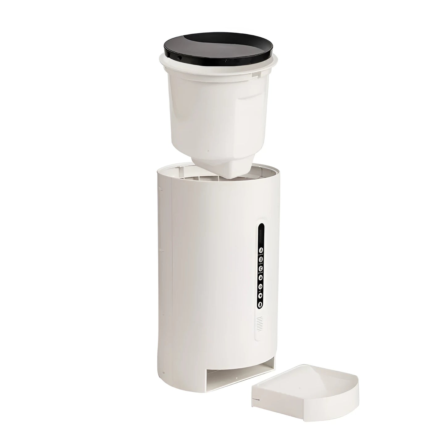 White smart pet feeder with timer display and 4.6L food hopper for cats and dogs