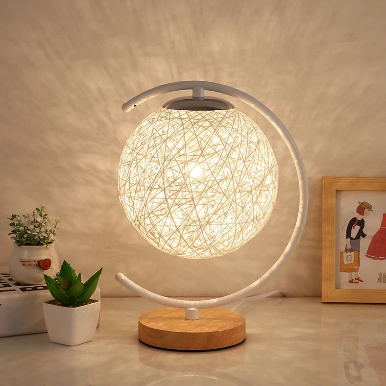 Moon and star design bedside lamp with rattan shade and dimming switch