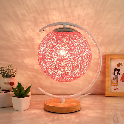 Moon and star design bedside lamp with rattan shade and dimming switch