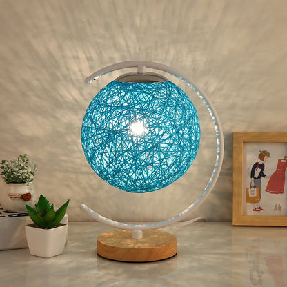 Moon and star design bedside lamp with rattan shade and dimming switch