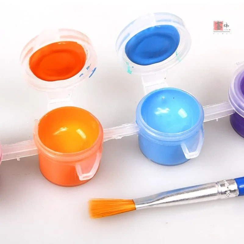 Children's gouache painting set with 50 pre-printed pictures, 8 pigment rows, brushes and palette