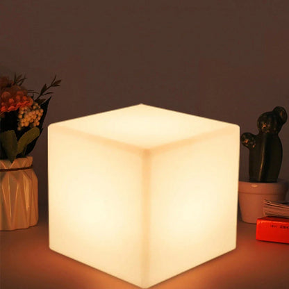 Square cube table lamp with LED lighting in modern design for restaurant atmosphere