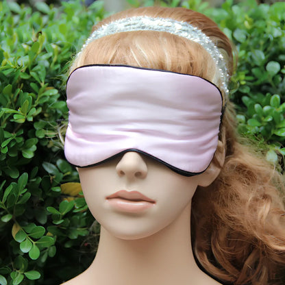 Double-sided mulberry silk eye mask in navy blue, 20.5x10.5cm size with adjustable elastic band, 30g weight