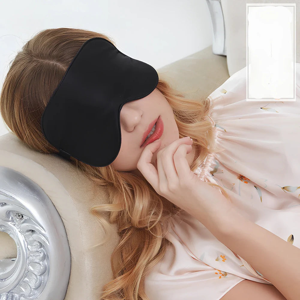 Double-sided mulberry silk eye mask in navy blue, 20.5x10.5cm size with adjustable elastic band, 30g weight