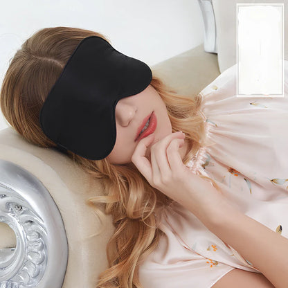 Double-sided mulberry silk eye mask in navy blue, 20.5x10.5cm size with adjustable elastic band, 30g weight