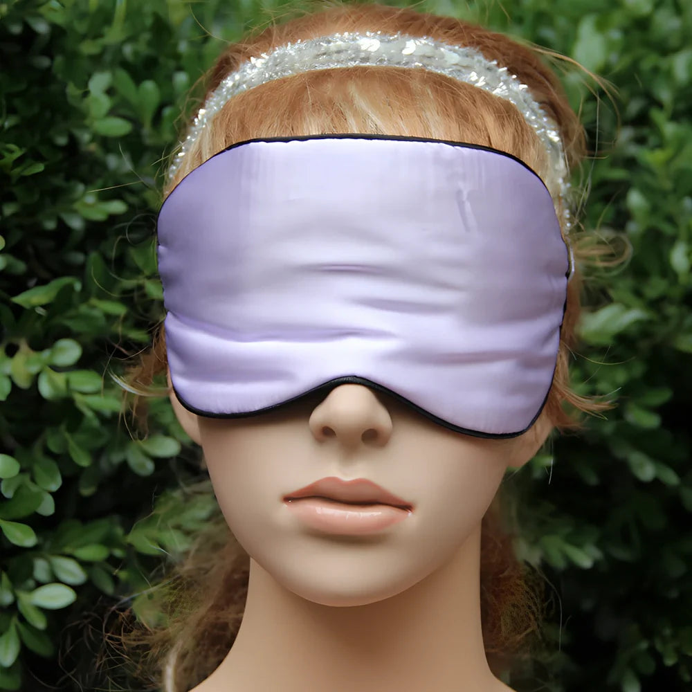 Double-sided mulberry silk eye mask in navy blue, 20.5x10.5cm size with adjustable elastic band, 30g weight