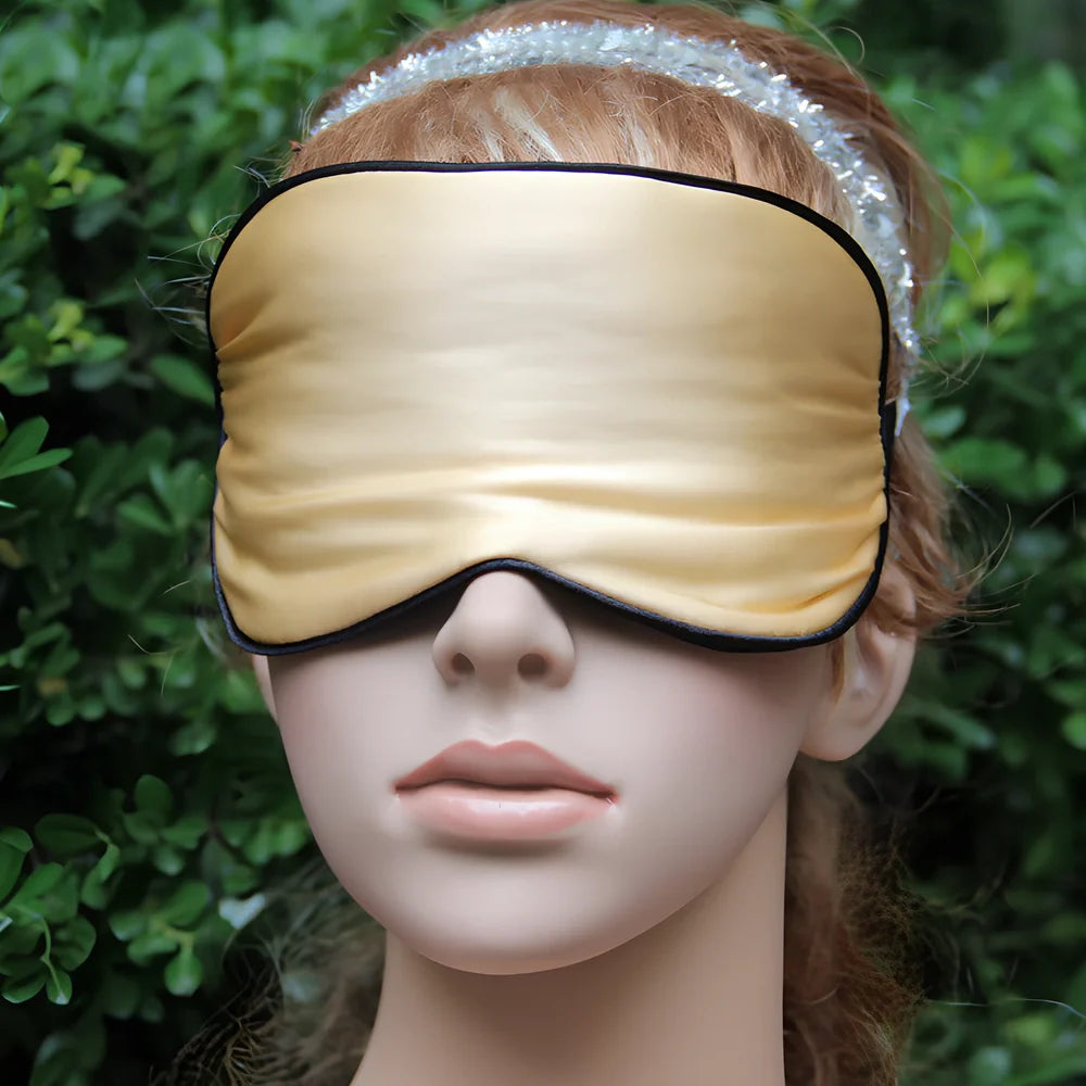 Double-sided mulberry silk eye mask in navy blue, 20.5x10.5cm size with adjustable elastic band, 30g weight