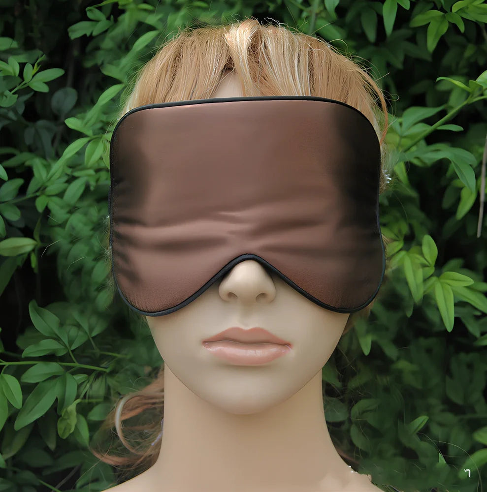 Double-sided mulberry silk eye mask in navy blue, 20.5x10.5cm size with adjustable elastic band, 30g weight