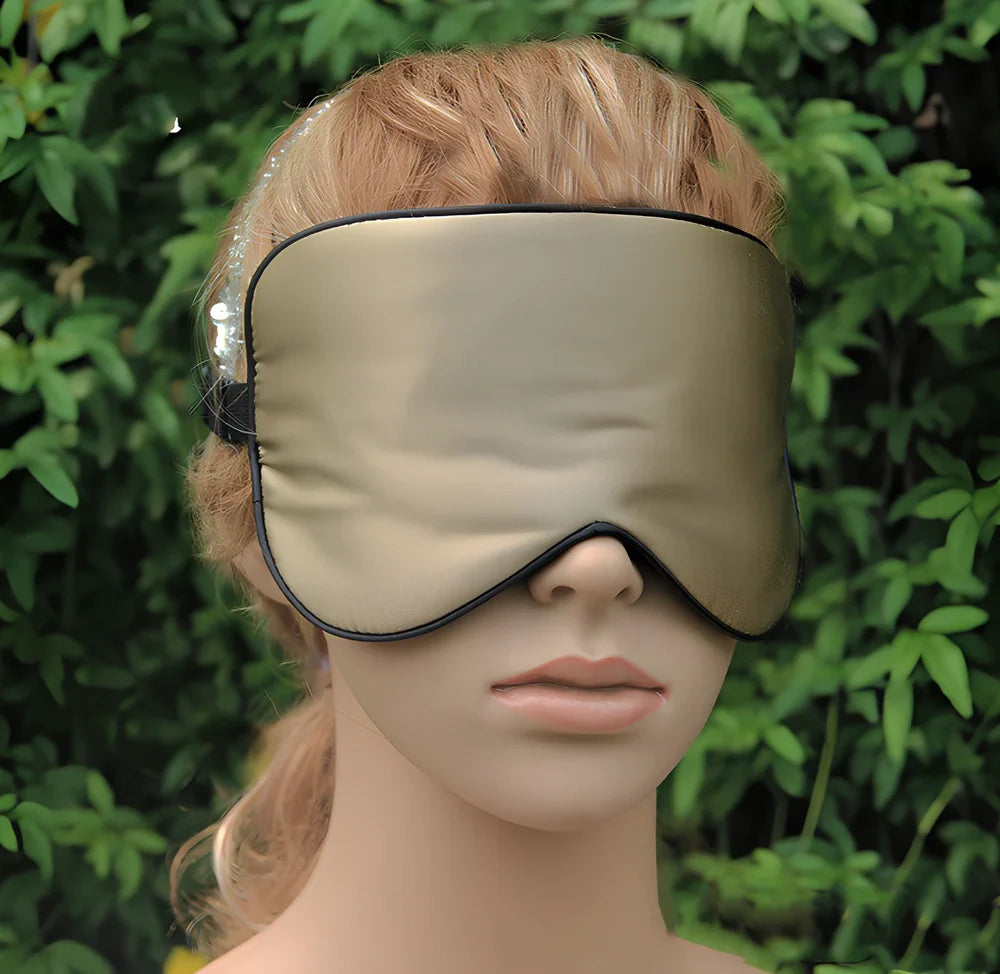 Double-sided mulberry silk eye mask in navy blue, 20.5x10.5cm size with adjustable elastic band, 30g weight