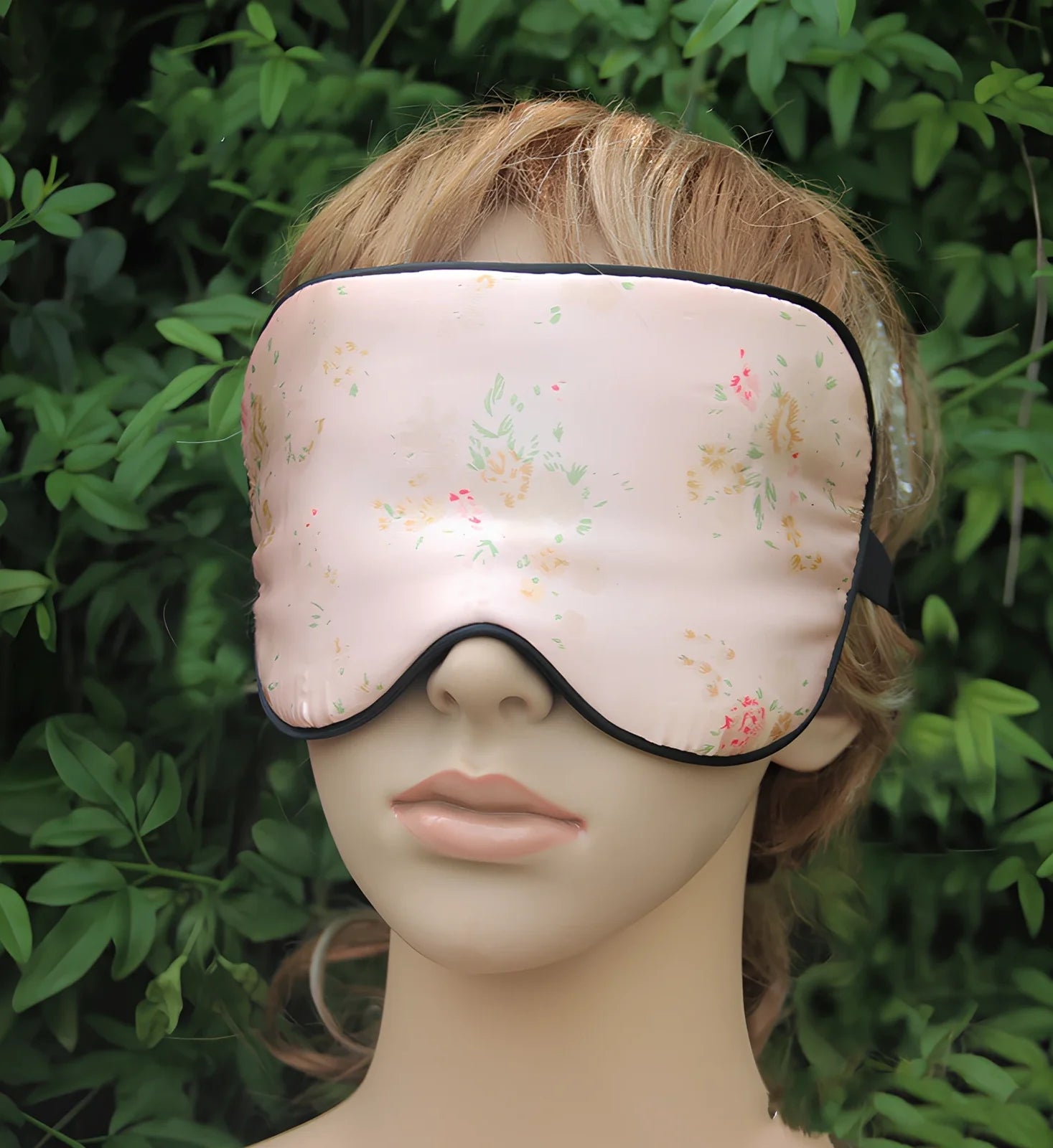 Double-sided mulberry silk eye mask in navy blue, 20.5x10.5cm size with adjustable elastic band, 30g weight