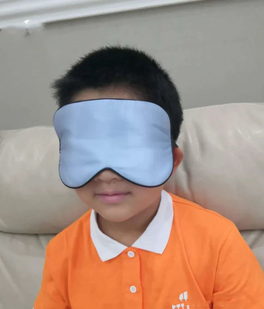 Double-sided mulberry silk eye mask in navy blue, 20.5x10.5cm size with adjustable elastic band, 30g weight