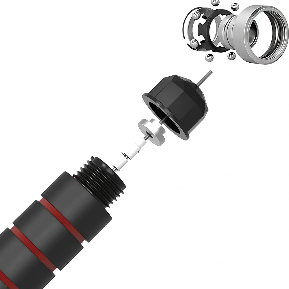 Steel core skipping rope with red handles, PVC coating, and adjustable length mechanism for fitness training