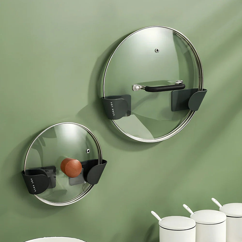 Wall-mounted pot cover storage rack with non-punching installation measuring 16.5cm wide