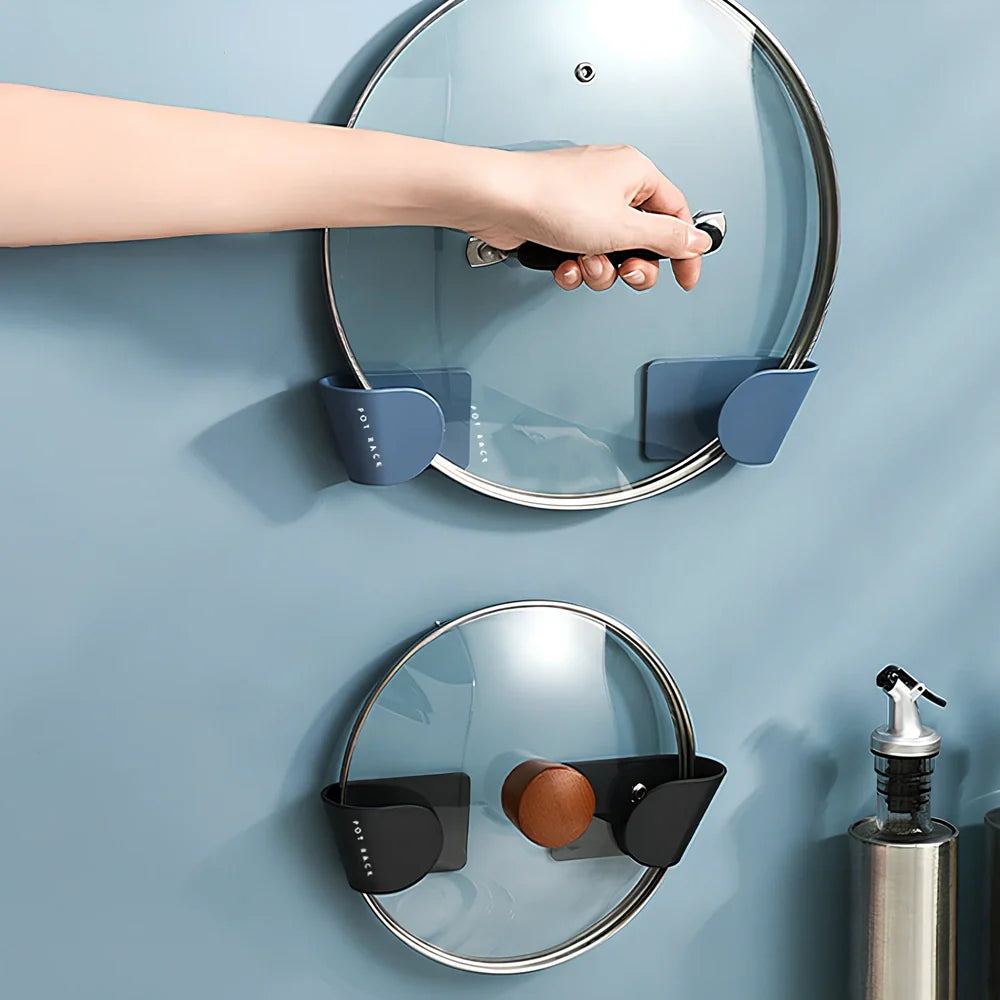 Wall-mounted pot cover storage rack with non-punching installation measuring 16.5cm wide