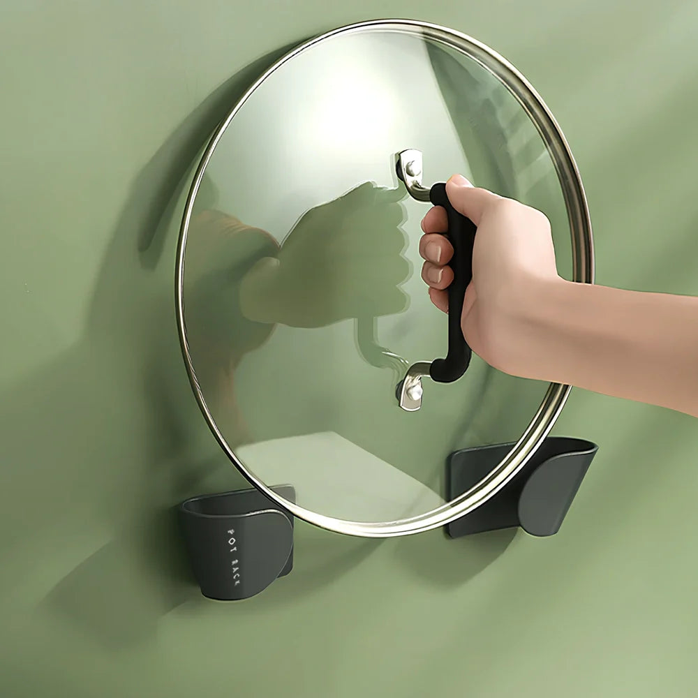 Wall-mounted pot cover storage rack with non-punching installation measuring 16.5cm wide