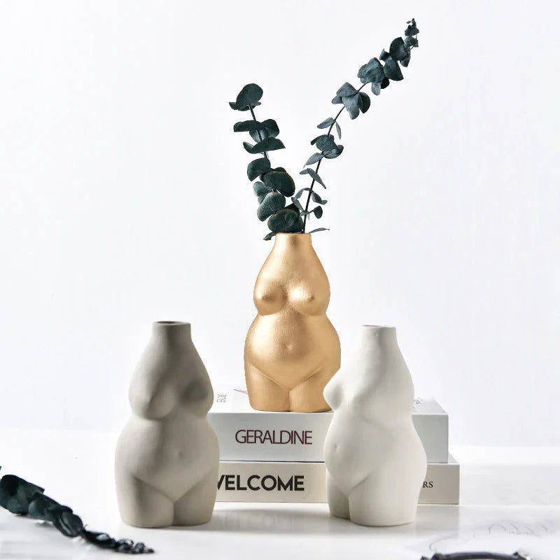 Modern minimalist ceramic vase with electroplated finish in white, gold, and grey