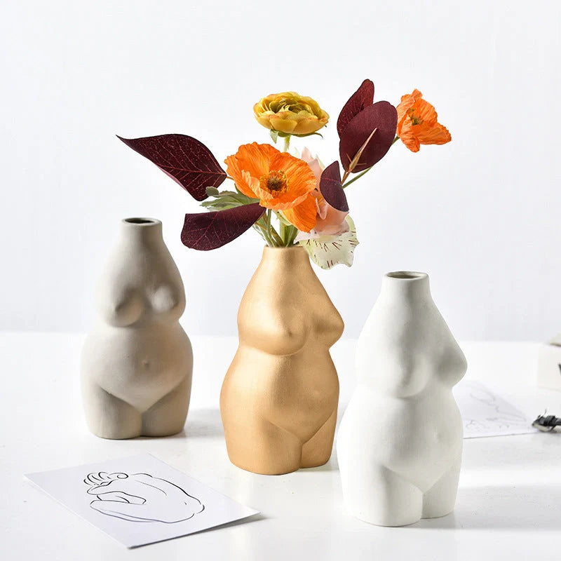 Modern minimalist ceramic vase with electroplated finish in white, gold, and grey