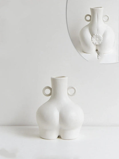 Nordic Human Body Ceramics Vases in white and golden, handmade for unique home decor