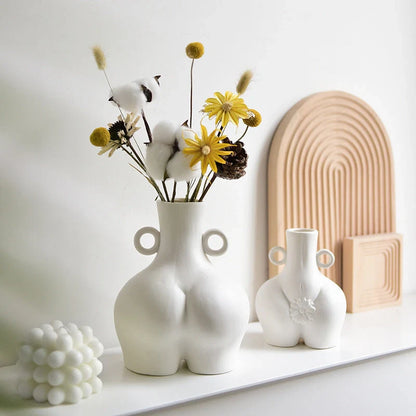 Nordic Human Body Ceramics Vases in white and golden, handmade for unique home decor