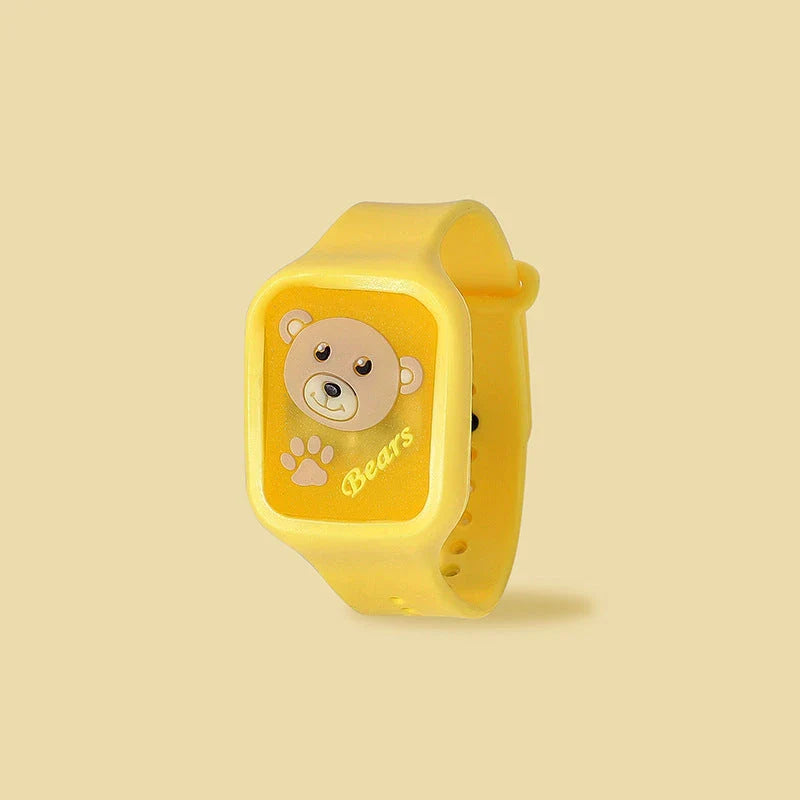 A colorful mosquito repellent bracelet for kids, featuring cute cartoon patterns and a lightweight, adjustable design for safe and fun outdoor protection.