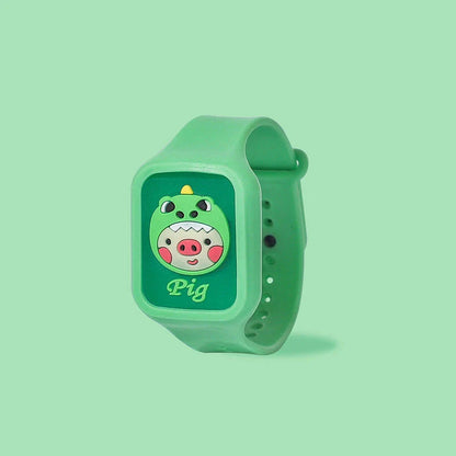 A colorful mosquito repellent bracelet for kids, featuring cute cartoon patterns and a lightweight, adjustable design for safe and fun outdoor protection.