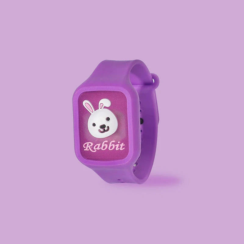 A colorful mosquito repellent bracelet for kids, featuring cute cartoon patterns and a lightweight, adjustable design for safe and fun outdoor protection.