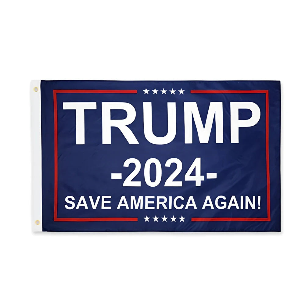 Trump Election Flag measuring 90x150cm with Trump2024 design in red, white and blue colours