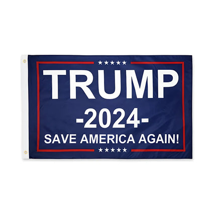 Trump Election Flag measuring 90x150cm with Trump2024 design in red, white and blue colours