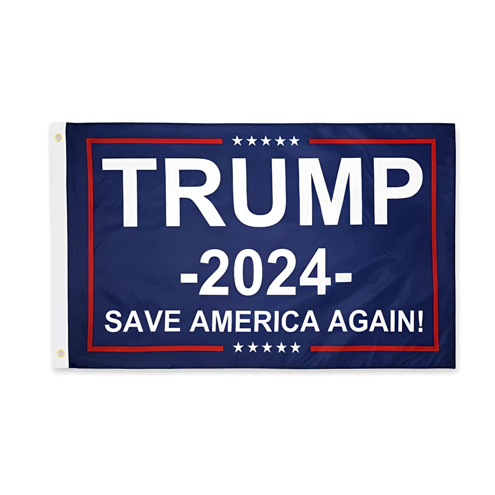 Trump Election Flag measuring 90x150cm with Trump2024 design in red, white and blue colours