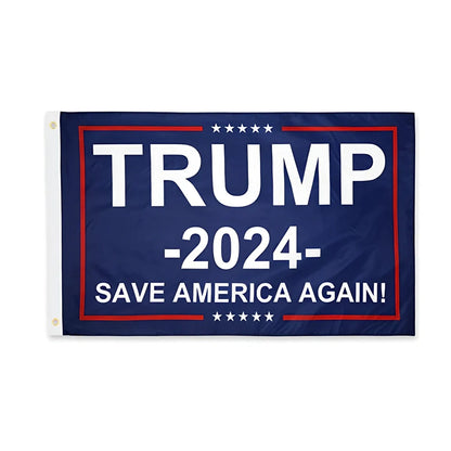 Trump Election Flag measuring 90x150cm with Trump2024 design in red, white and blue colours