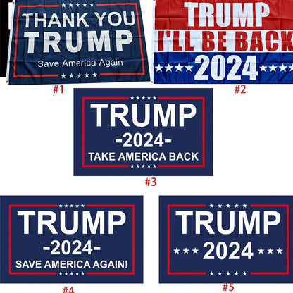 Trump Election Flag measuring 90x150cm with Trump2024 design in red, white and blue colours