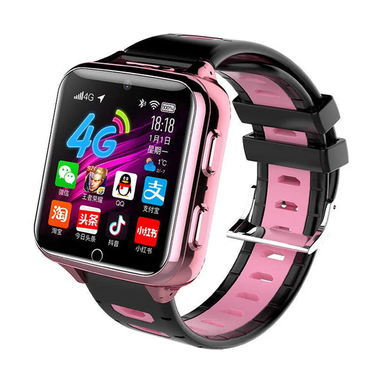Children's smart watch with black silicone strap, 1.54-inch screen, and face recognition feature