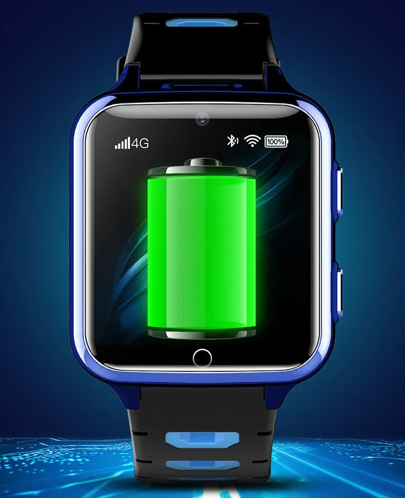 Children's smart watch with black silicone strap, 1.54-inch screen, and face recognition feature