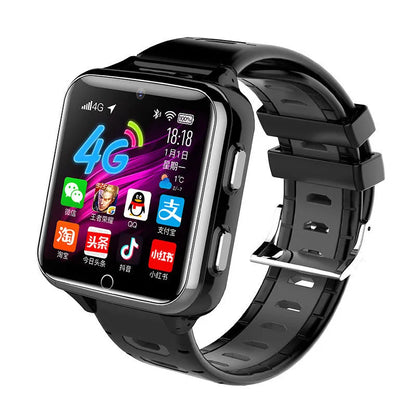 Children's smart watch with black silicone strap, 1.54-inch screen, and face recognition feature