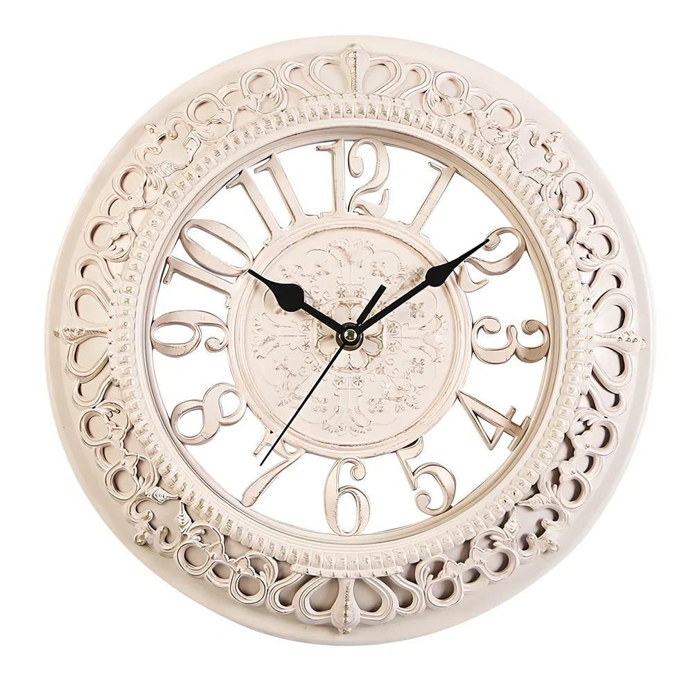 12-inch antique round wall clock with European style design showing pointer and number display