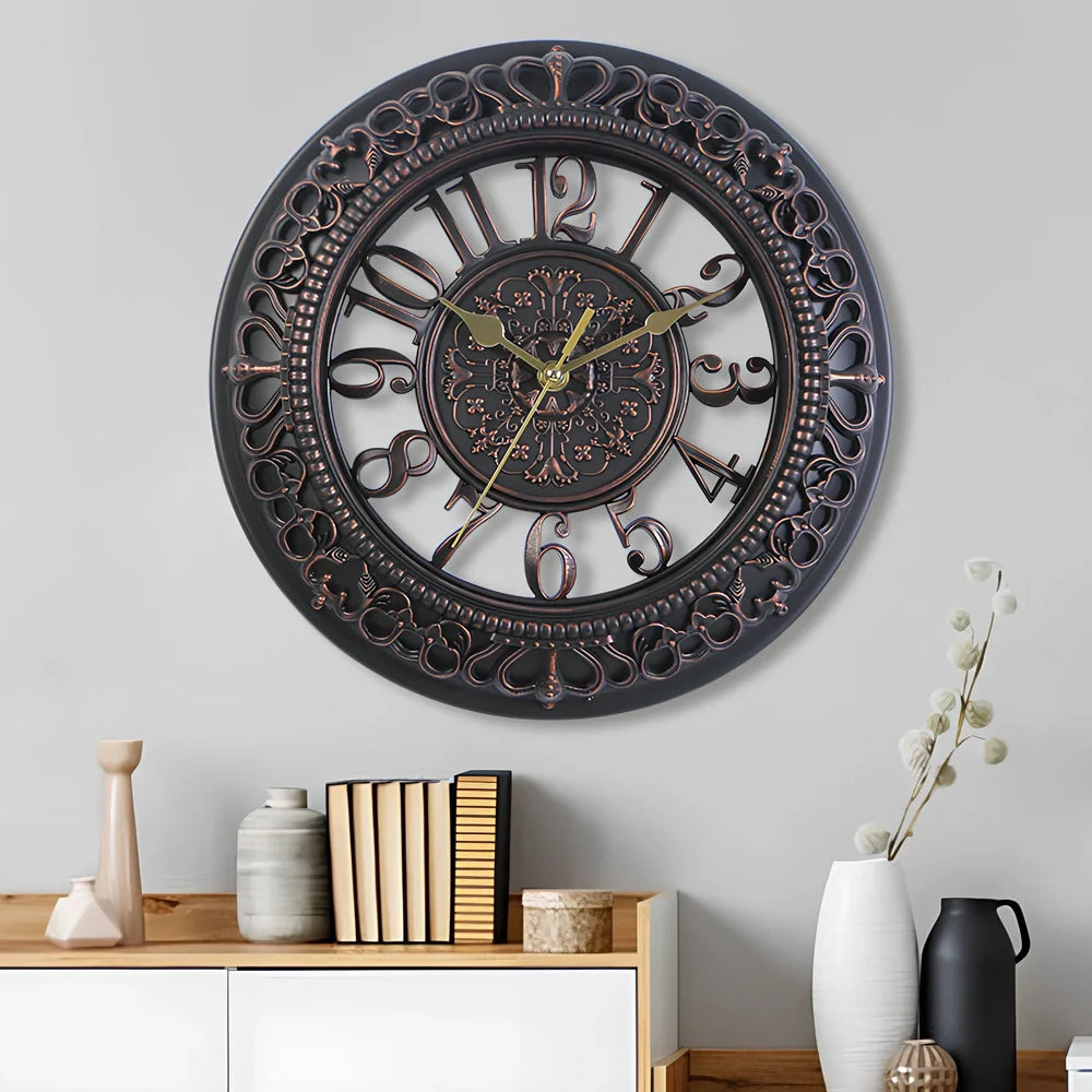 12-inch antique round wall clock with European style design showing pointer and number display