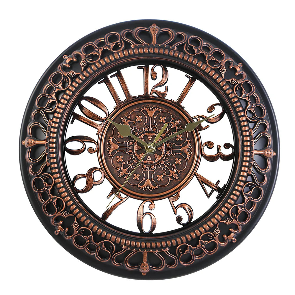 12-inch antique round wall clock with European style design showing pointer and number display