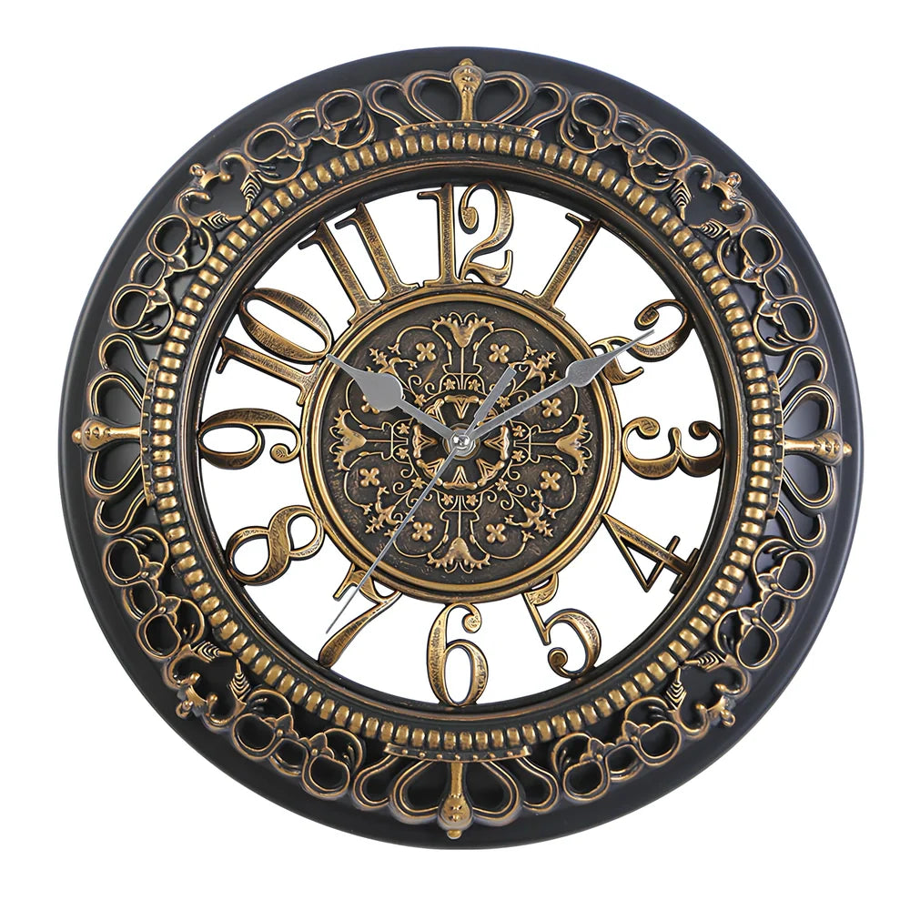 12-inch antique round wall clock with European style design showing pointer and number display