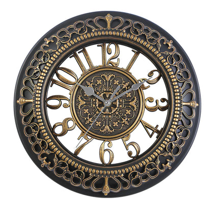 12-inch antique round wall clock with European style design showing pointer and number display