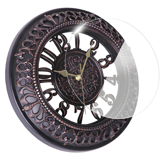 12-inch antique round wall clock with European style design showing pointer and number display