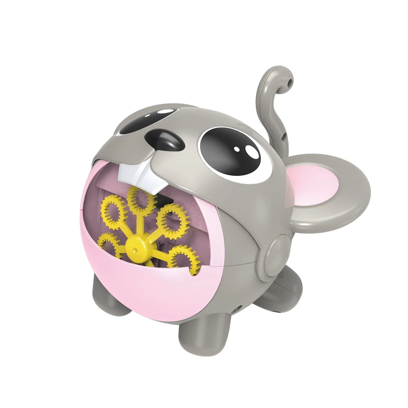 Automatic bubble machine producing a stream of bubbles, perfect for outdoor fun and entertainment with kids