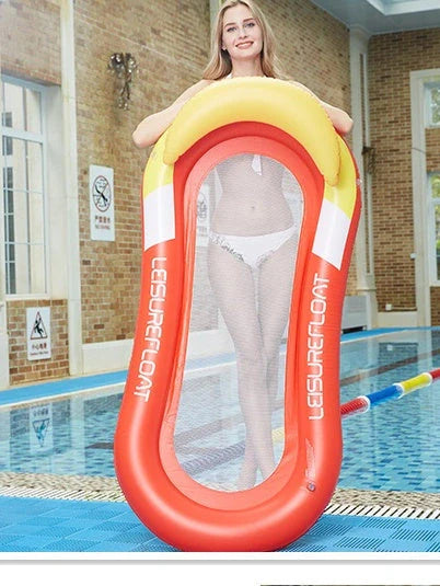 Inflatable floating bed with canopy on water, perfect for summer relaxation