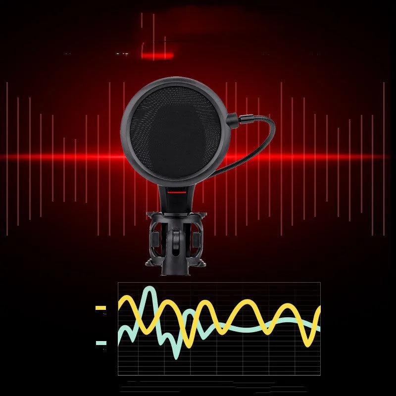 Black wired broadcast microphone with USB connection for live streaming and game commentary