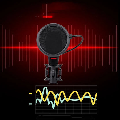 Black wired broadcast microphone with USB connection for live streaming and game commentary