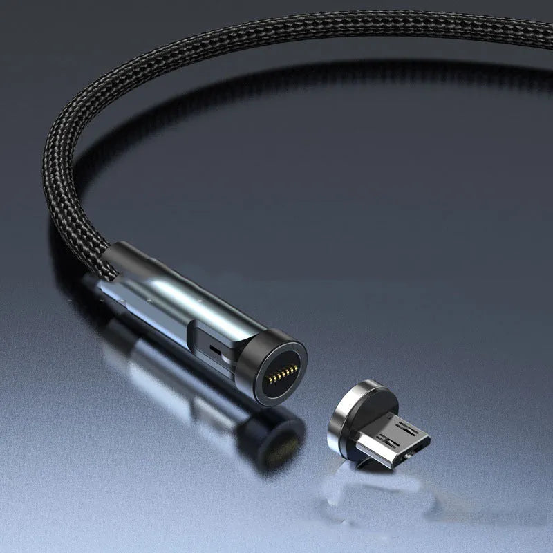 Magnetic Charging Cable Apple iPhone Android Fast Charging 3A Data Sync 1 Metre Length with Rotating Connectors Compatible with Micro USB TYPE-C Devices in Black or Red Colour Options