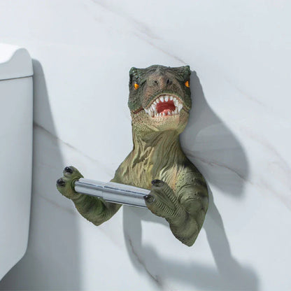 Resin Dinosaur Tissue Holder with Lever-Style Dispenser and Hanging Trough for Bathroom Organization
