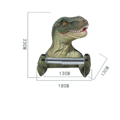 Resin Dinosaur Tissue Holder with Lever-Style Dispenser and Hanging Trough for Bathroom Organization